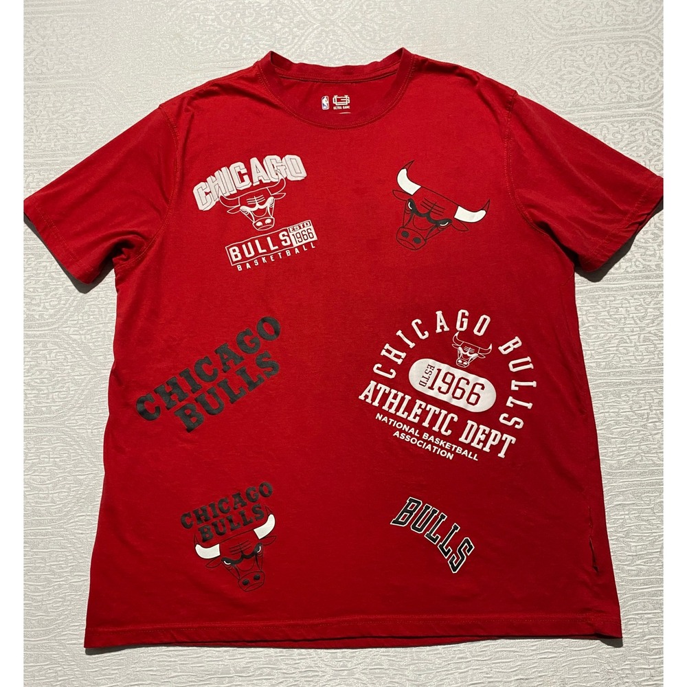 NBA Ultra Game Chicago Bulls Red Multi Logo Graphic T-Shirt Mens XL Basketball
